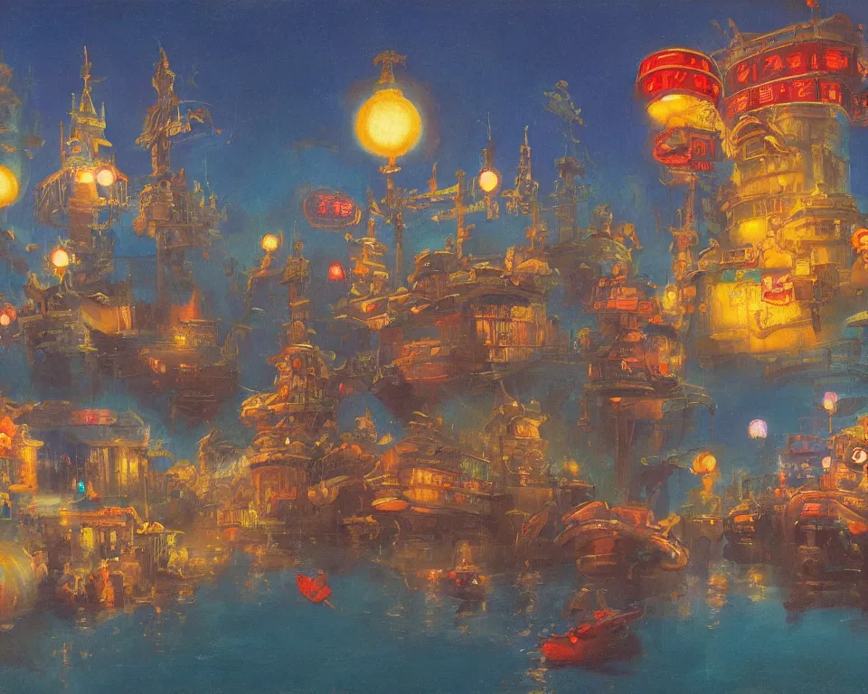 Prompt: an achingly beautiful oil painting of Tokyo DisneySea by Raphael and Hopper.