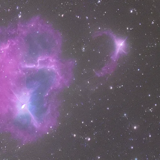 Image similar to Purple nebula in the shape of a cat,high quality image taken by James Webb telescope