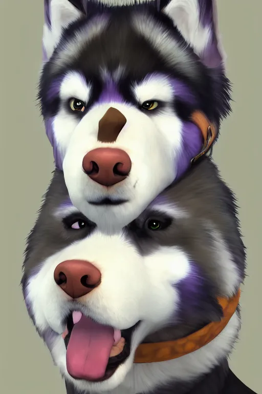 Image similar to a portrait painting of a husky in cowboy costume in the style of anime, [ western film ], [ character design ], humanoid, personify, anthropomorphic, trending on artstation, [ the sims 4 ]