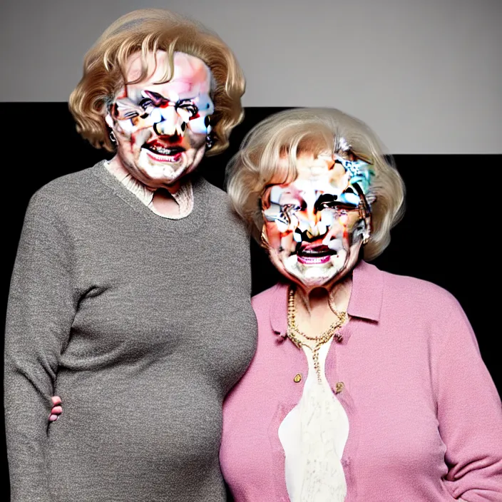 Prompt: hyper realistic, high detail photo of betty white and rue mclanahan having a baby together, beautiful, dreary lighting