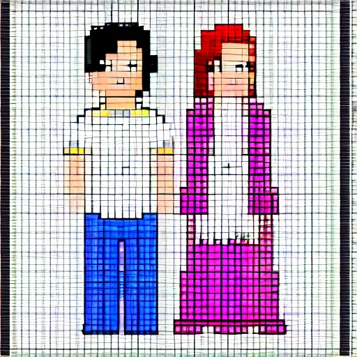 Image similar to young adult couple, 1 6 bit pixel art snes sprites