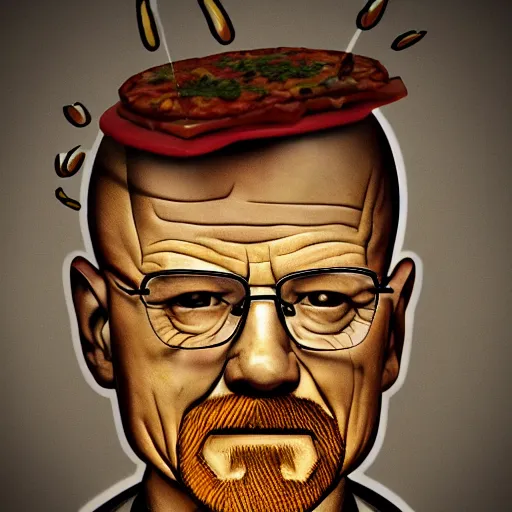 Image similar to walter white made of pizza, unreal, render, splash