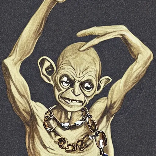 Gollum covered in rings and gold chains and medallions | Stable ...