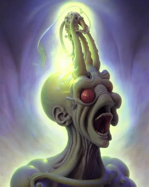 Image similar to squidward from spongebob squarepants, radiant light, caustics, by boris vallejo, gaston bussiere, bayard wu, greg rutkowski, giger, maxim verehin