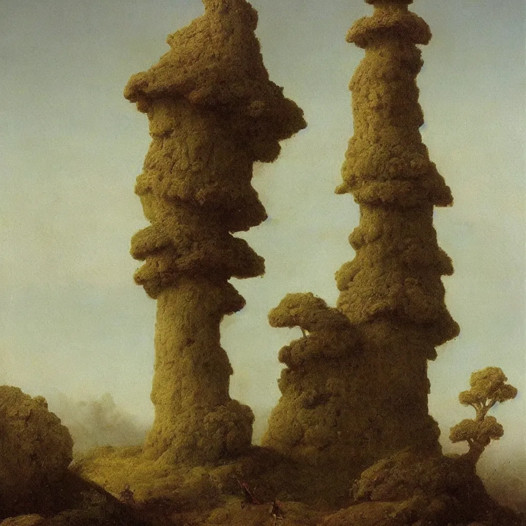 Prompt: a single colorful!! simple! fungus tower clear empty sky, a high contrast!! ultradetailed photorealistic painting by franz sedlacek, jan van eyck, ivan aivazovsky, hard lighting, masterpiece, png