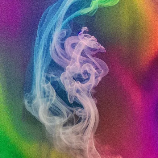 Image similar to multi color smoke with the small ( outstretched ribbed wings and head of a fairytale dragon ), billowy, 8 k, 4 k