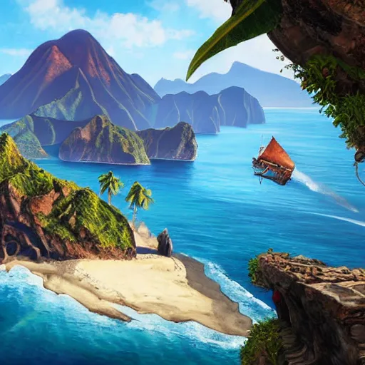 Image similar to uncharted 4 island, painting