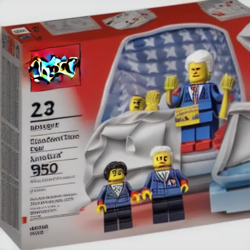 Prompt: 2 0 2 0 election lego set with included special edition joe biden minifigure in plastic packaging