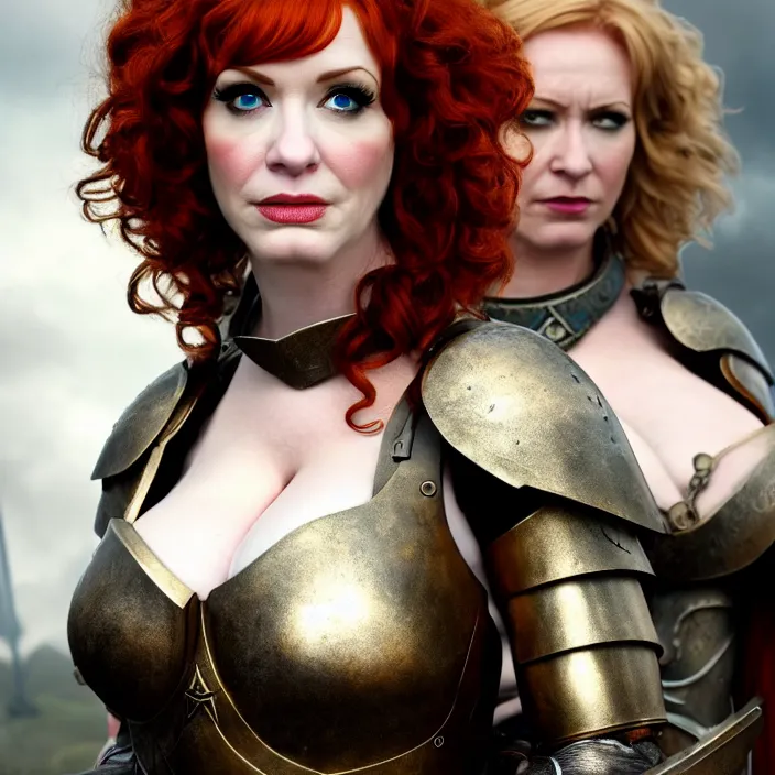 Prompt: full length photograph of a real-life christina hendricks as a valkyrie warrior, Extremely detailed. 8k