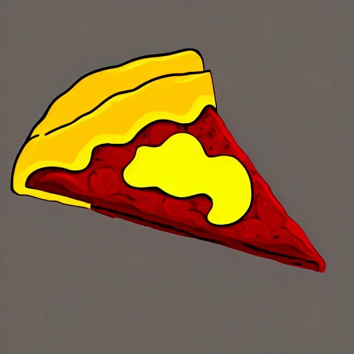 Image similar to cartoony drawing of a slice of pizza with cheese dripping off of it