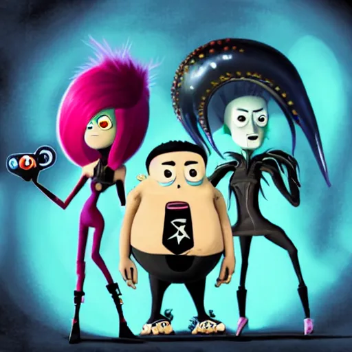 Image similar to psychic punk rocker electrifying rockstar with a giant vampiric squid for a head concept character designs of various shapes and sizes by genndy tartakovsky and splatoon by nintendo and the psychonauts franchise by doublefine tim shafer artists as well as the artist for the new hotel transylvania film