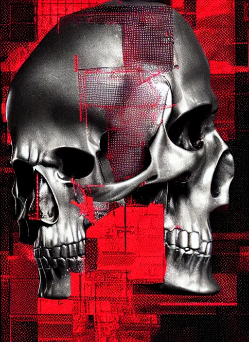 Image similar to black background, statue of hercules, skulls, thin lines, dark, red grid, glitch art, neo vaporwave, gritty, movie poster, trending on artstation