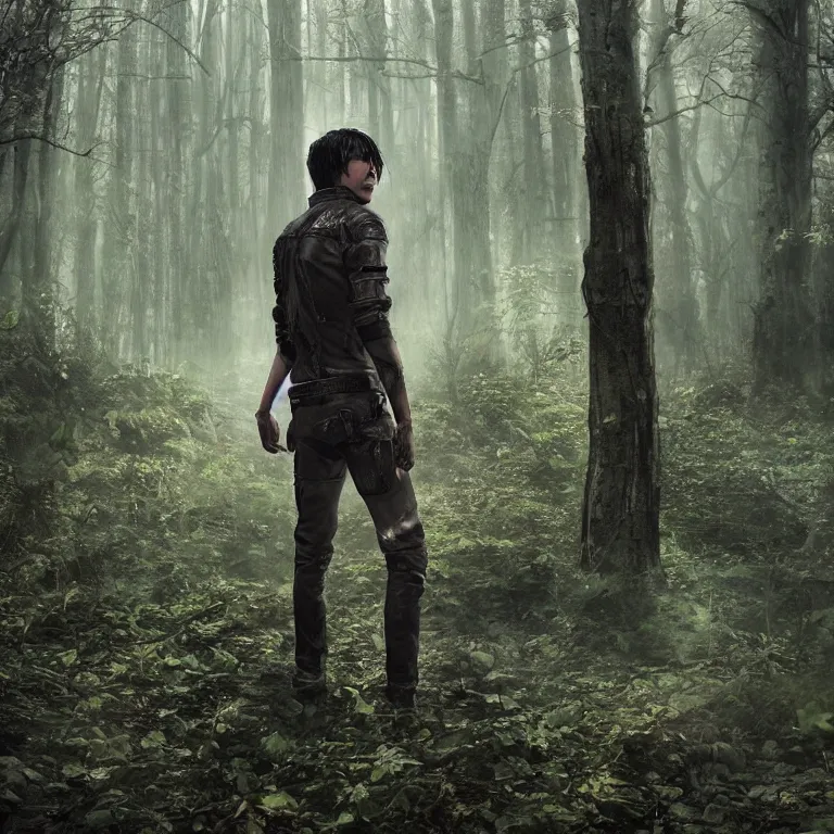 Prompt: eren yeager wearing a cyberpunk suit in a cyberpunk forest, beautiful face, stunning, octane render 8 k hdr, redshift render, rule of thirds, cinematic lighting, rainy weather, melancholy atmosphere, sharp focus, backlit, smooth, hard focus, full body shot, instagram photo, shot on sony a 7 iii, hyper realistic, cinematic