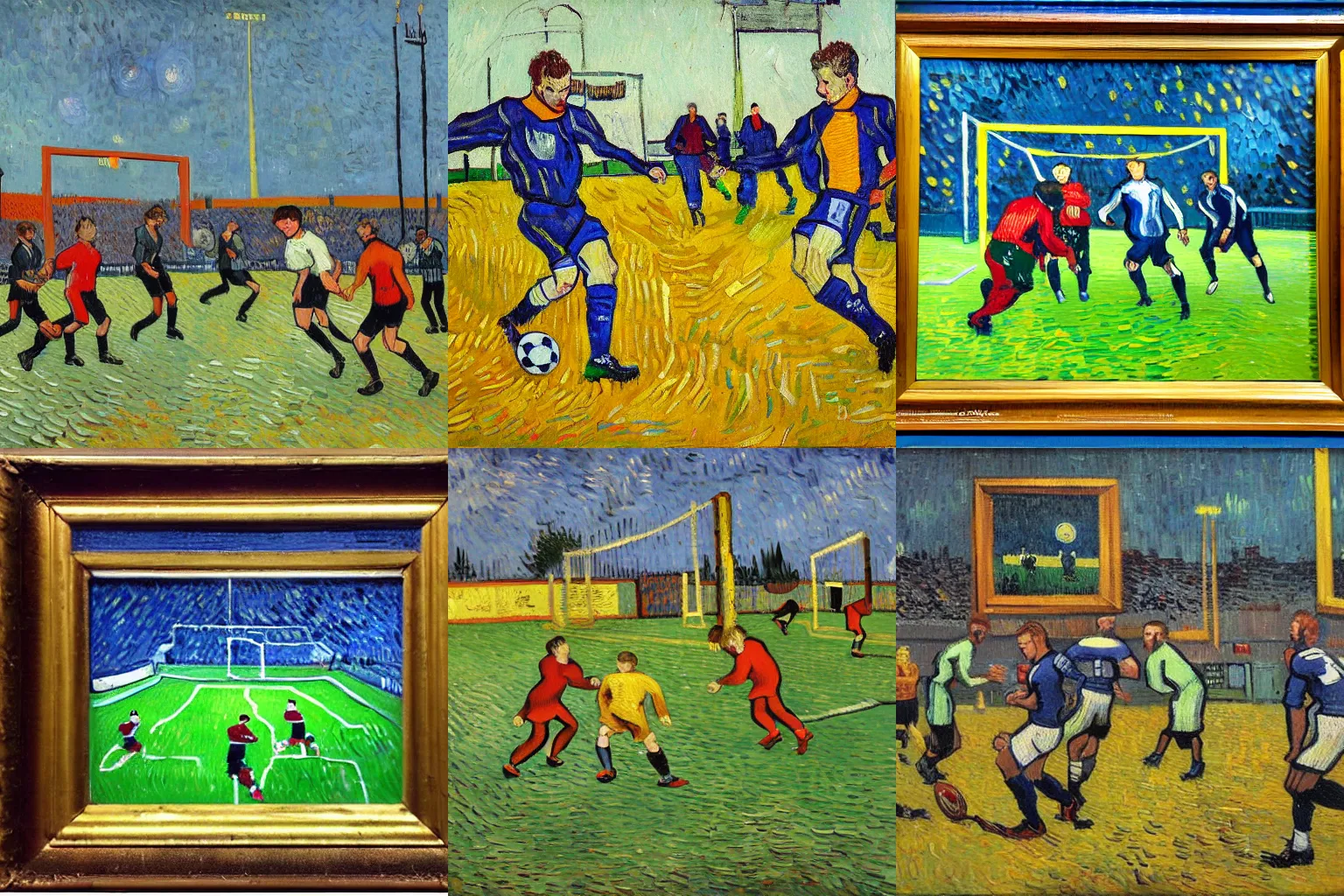 Image similar to football match, oil painting, van gogh style