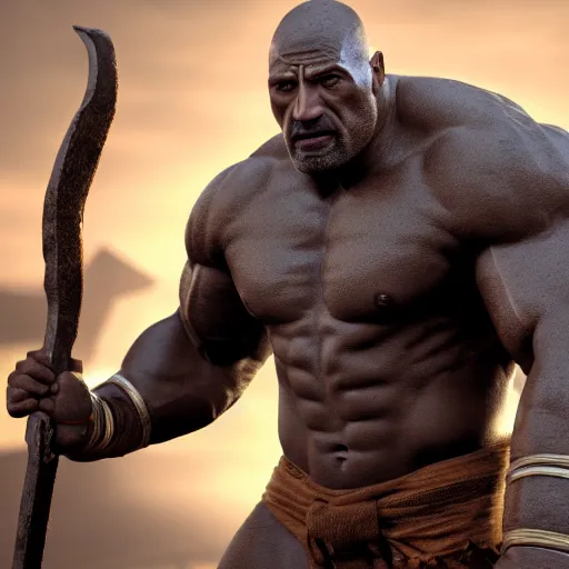 Image similar to a digital art portrait of dwayne johnson as grey stone golem barbarian with warhammer, dnd character concept, 4 k, ultra detail, volumetric lighting, unreal engine, octane render