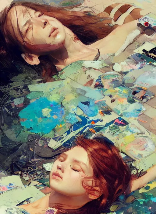 Image similar to beautiful relaxing summer day, by Kenne Gregoire, James Jean, Tran Nguyen, WLOP, Jakub Rebelka. trending on Artstation, 8k, masterpiece, chill summer, graffiti paint, fine detail, full of color, intricate detail, golden ratio illustration