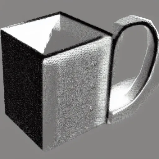 Image similar to a photo realistic mug shattering into voxel cubes.