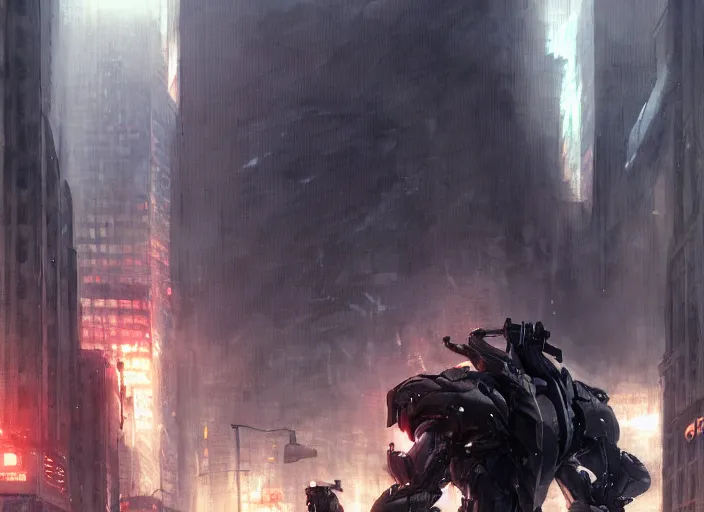 Prompt: samuel rodriguez from metal gear rising revengeance in the city by greg rutkowski