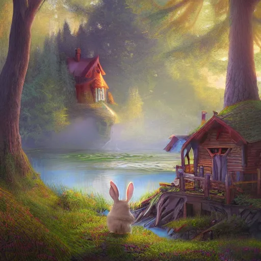 Image similar to brother grimms fairytale lakehouse rabbit digital art, irina french, heraldo ortega, mandy jurgens 8 k 1 5 0 mpx