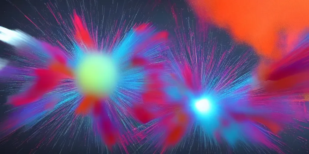 Image similar to colorful powder explosion in the air, houdini redshift rendered, high in detail.