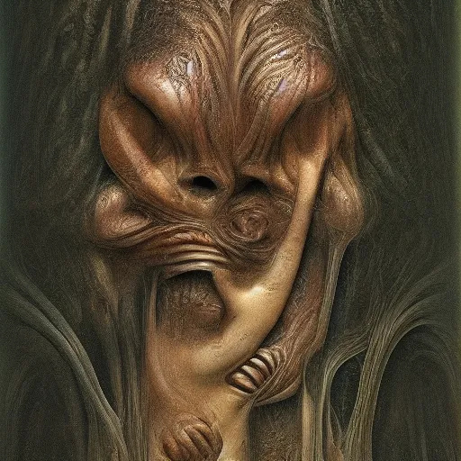 Prompt: the mutation of flesh by H R Giger