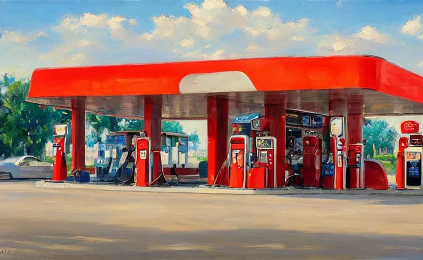 Image similar to Gas station. By Konstantin Razumov, highly detailded