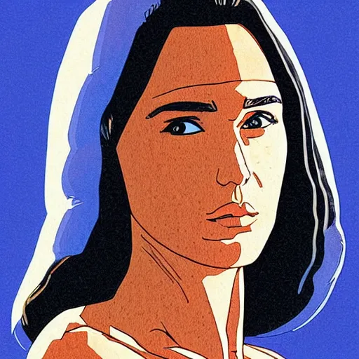 Image similar to “ gal gadot retro minimalist portrait by jean giraud, moebius starwatcher comic, 8 k ”