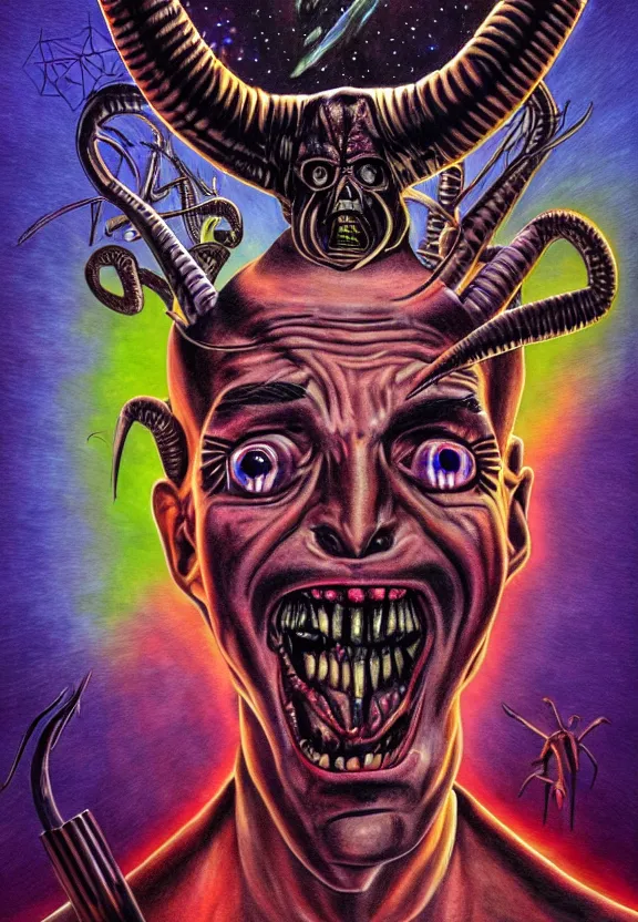 Prompt: subgenius, x - day, aliens, weird stuff, occult stuff, devil stuff, colorful, hyperrealism, dramatic lighting