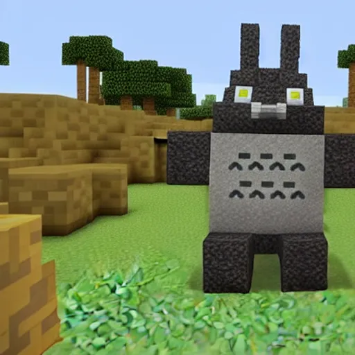 Prompt: totoro as a player in minecraft