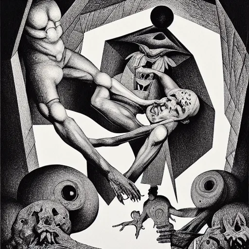 Image similar to lithography on paper secret villain layer dungeon conceptual figurative post - morden monumental dynamic portrait by goya and escher and hogarth, illusion surreal art, highly conceptual figurative art, intricate detailed illustration, controversial poster art, polish poster art, geometrical drawings, no blur