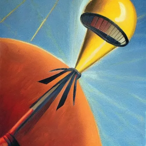 Image similar to giant umbrella in space is blocking the sun, seen from earth, art deco painting