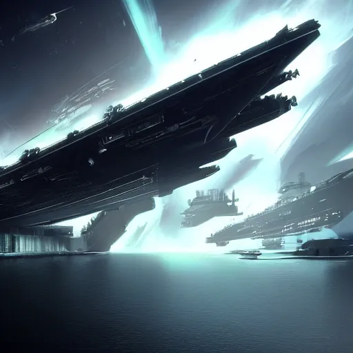 Cyberpunk Aircraft Carrier Cargo Ship Strongly 