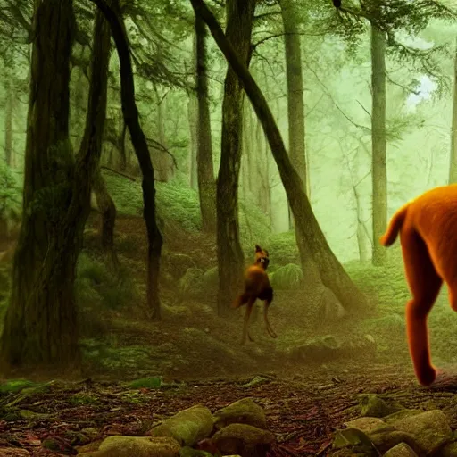 Image similar to realistic photograph of scooby doo walking in the forest, national geographic, 8 k, cinematic, nature