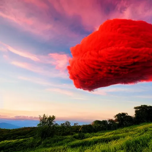 Image similar to a big red voluminous cloud, beautiful scenery, sun dawn, wild,