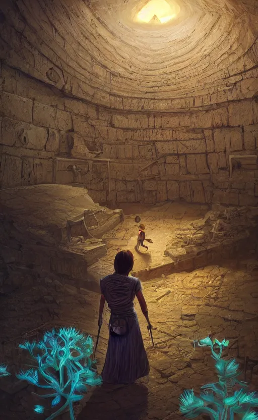 Image similar to mummy, egypt, inside the pyramid, walls, bioluminescence, treasure, vegetation, brush strokes, heavy paint, portrait, rim light, fresh colors, gradients, highly detailed, digital painting, concept art, smooth, sharp focus, pleasing aesthetics, josan gonzalez, michael dante dimartino, simon stalenhag, octane, 4 k