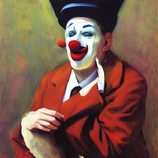 Prompt: capitalist clown, a painting by illya repin