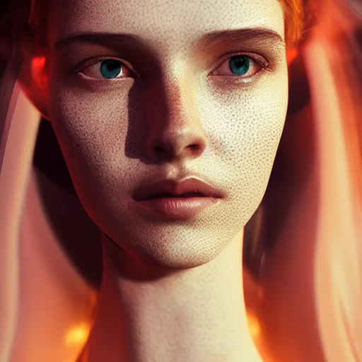 Image similar to portrait art of female angel by alessio albi 8 k ultra realistic, angel wings, lens flare, atmosphere, glow, detailed, intricate, full of colour, cinematic lighting, trending on artstation, 4 k, hyperrealistic, focused, extreme details, unreal engine 5, cinematic, masterpiece