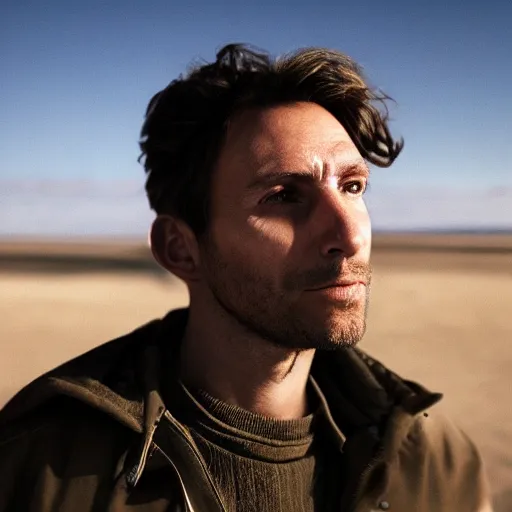Prompt: portrait of a beautiful white Colombian male with brown hair By Emmanuel Lubezki
