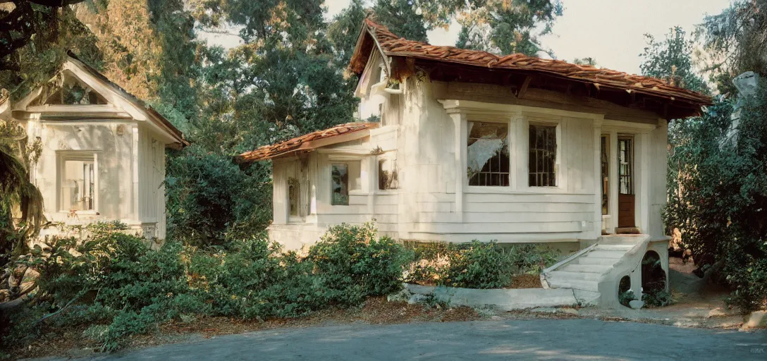 Image similar to small house designed by julia morgan. fujinon premista 1 9 - 4 5 mm t 2. 9. portra 8 0 0.