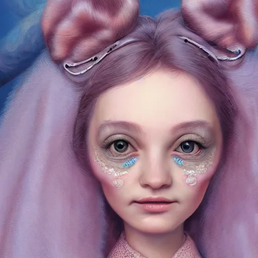 Prompt: a close up bronwen clune, ultra realistic digital painting, rococo, artstation, concept art, pop, smooth, sharp focus, illustration, art by mark ryden and lisa frank 3 d 8 k ultra detailed