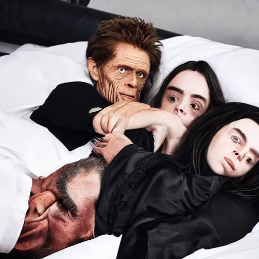 Prompt: willem dafoe lying in a bed with billie eilish