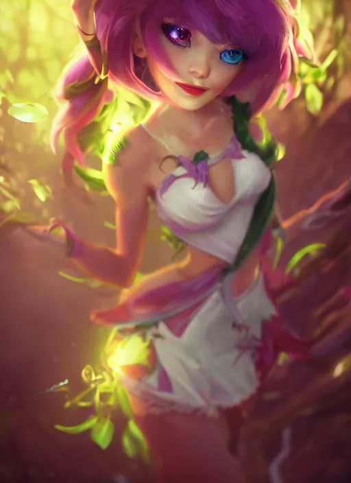 Image similar to lulu short fairy with green eyes, from league of legends, au naturel, hyper detailed, digital art, trending in artstation, cinematic lighting, studio quality, smooth render, fluorescent skin, unreal engine 5 rendered, octane rendered, art style by klimt and nixeu and ian sprigger and wlop and krenz cushart