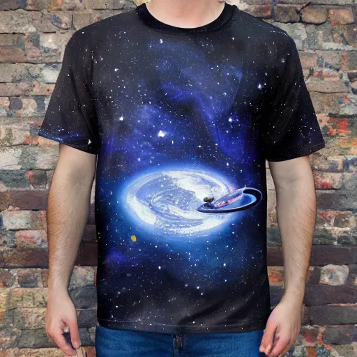 Prompt: Liminal space in outer space, T-shirt design