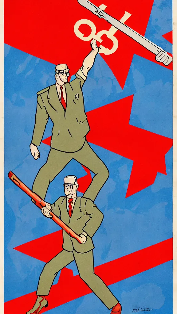 Prompt: Hank Hill holding a hammer and sickle, highly detailed Soviet propaganda poster, by Iraklij Toidze