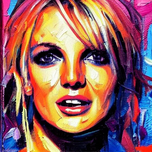 Prompt: palette knife oil painting of britney spears