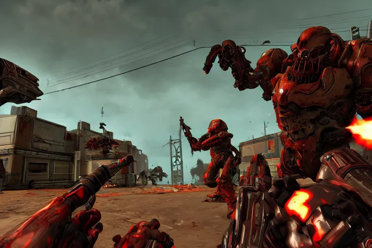 Prompt: a photo of doom slayer killing zombies in half life 2, photorealistic, 8 k