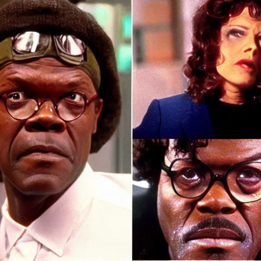 Prompt: Samuel L. Jackson as Ruby Rod from The Firth Element movie, 9 to 5, super green, bzzzzz!