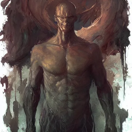 Image similar to Portrait of Handsome Spider Cryptid Model Standing, the humanoid. willian murai Pete Mohrbacher Raymond Swanlandy todd lockwood marc simonetti stephan matiniere Lamin Martin.