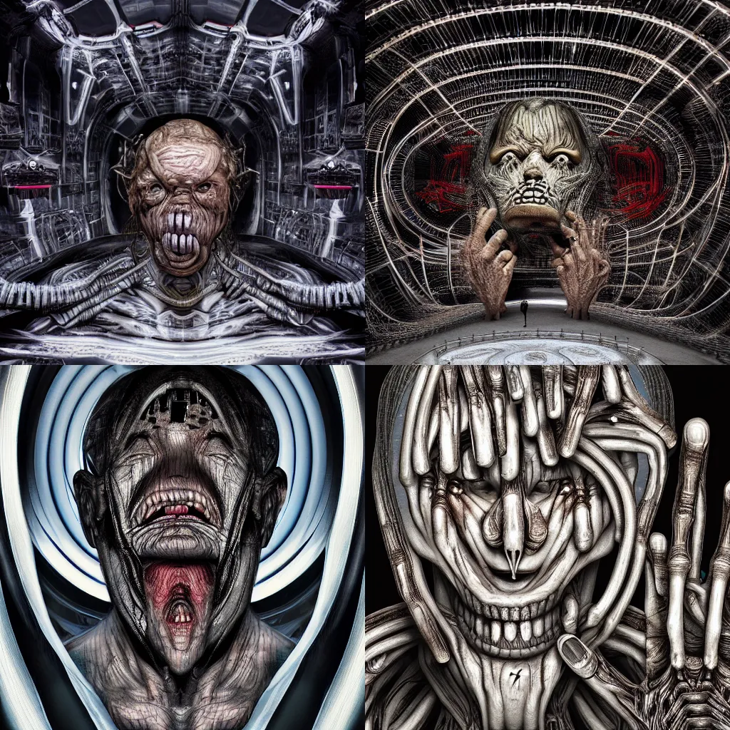 Prompt: World leaders summit in the style of H.R. Giger, hiperrealistic photography, 4K