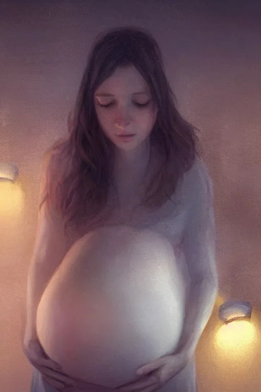 Prompt: pregnant woman under street light, highly detailed, sharp focused, ultra realistic digital concept art by Alyssa Monks, Charlie Bowater